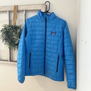 Patagonia Women M Nano Puff Puffer Jacket Full Zip, Quilted, Blue